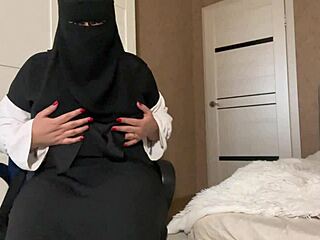 milf in hijab teases with pantyhose curves