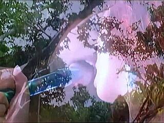 two young beauties kiss lick pussies sensually in nature