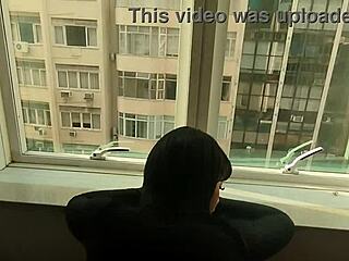 Amateur dad pounds latina stepdaughter's big pussy on balcony publicly