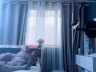Korean cutie's panties peek in tight shorts live