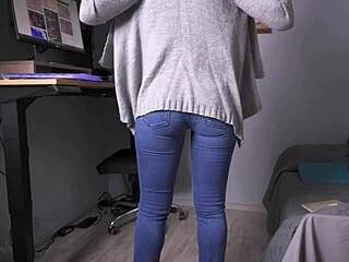 secretary's tight jeans hide panty line but her big ass teases at work!