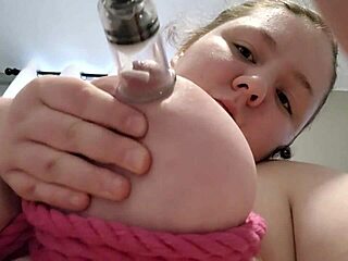 whitecleverbbw ties up huge tits for nipple suction milking orgasm machine play
