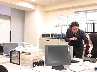 Office slut bent over desk takes rough doggystyle creampie in puffy cunt