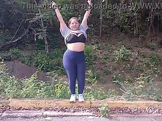 Big Boob Latina Flashes Huge Tits and Curvy Ass in Public Park