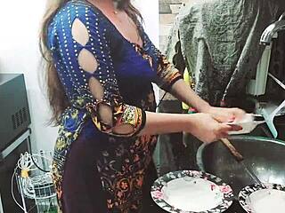 village maid kitchen fuck owner sneaks in alone 😏🔥