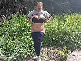 Big Boob Latina Flashes Huge Tits and Curvy Ass in Public Park