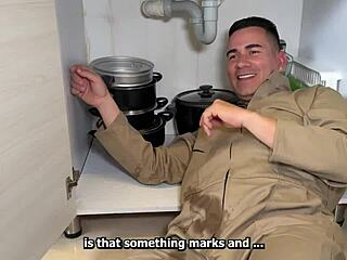 plumber's huge cock bangs tight wet milf ass
