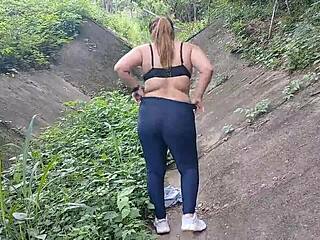 Big Boob Latina Flashes Huge Tits and Curvy Ass in Public Park