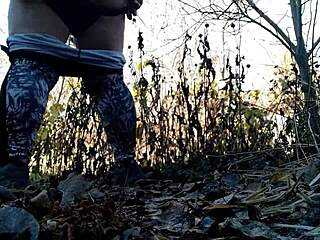 Mature pisses wildly in nature's embrace!