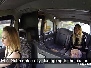 fishnet lesbians licking passionately in fake taxi hidden cam pov 🔥👅🚕😏