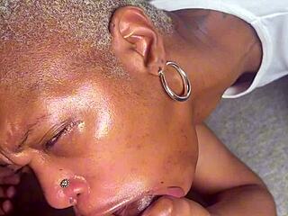 Sloppy deepthroat facefuck ends in massive facial cumshot on living room floor