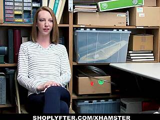 shoplyfter officer pounds ginger teen thief's tight pussy at work