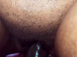 Watch me drill this thick ebony pussy deep on the bed