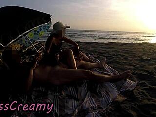 French Teacher SUCKS Huge Bull Cock on Nudist Beach Voyeur Cumshot!