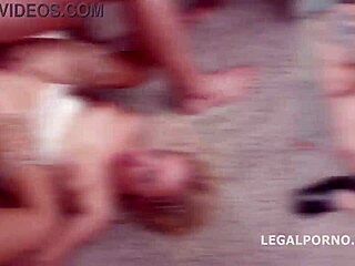 Lara's sluts take 9on3 anal fisting!