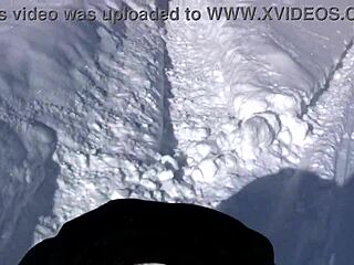 ski trip cutie strips pees in snow outdoors