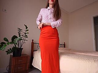 fit milf teases cum on perfect tits before work