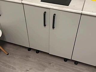omg got stuck under the table and my tattooed girlfriend destroyed my wet tight pussy with tongue kissing