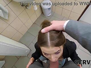 Czech babe bends over shaved pussy for doggystyle toilet reality pounding