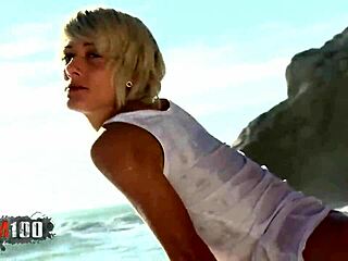petite french blonde nicky wayne strips naked on sunny beach