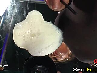 european slut devours cum in wild bukkake orgy