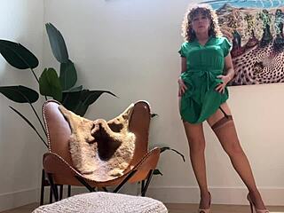 brunette strips dress to tease swollen big clit wet pussy solo