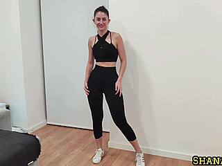 Fitness girl's yoga striptease reveals big ass