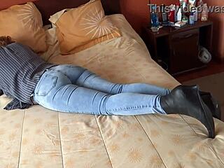 gorgeous milf shows off big ass in and out of jeans