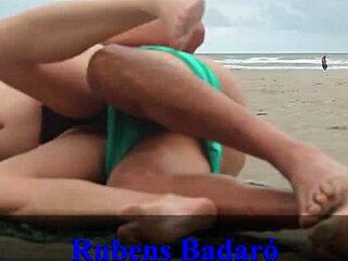Brunette latina couple fucks doggystyle on beach