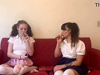 Dakota Marr Smokes Cigars in Pigtails Uniform