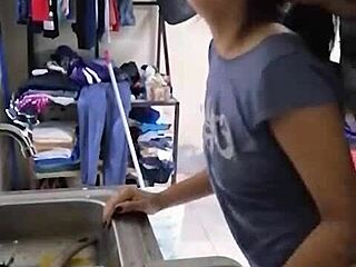 hot mexican amateur brunette gets fucked hard while washing dishes!
