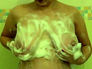 see this pretty milf big tits hairy pussy bath
