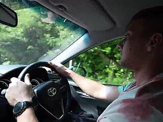 Risky car deepthroat pov blowjob titjob cumshot blast