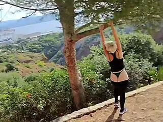 jaime flashes her milf ass and lingerie deep in wild nature