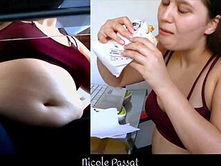 Chubby latina piggy teases belly while gaining weight