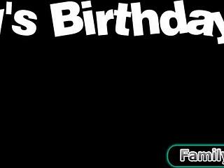 Busty Aunt Strips Seductively For Teen Birthday