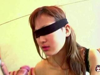 horny blindfolded asian brunette multiple orgasms vibrator then doggy group bang