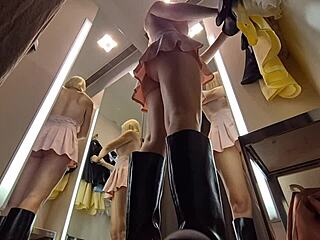 hot blonde tries on see through clothes with no panties on hidden cam