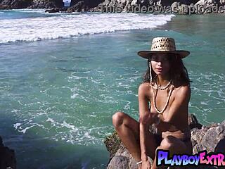 Flexible all natural latina teen posing nude at the beach