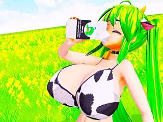 Mulher-vaca cosplay belly and breast expansion