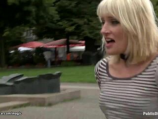Pierced blonde gets taken outdoors publicly