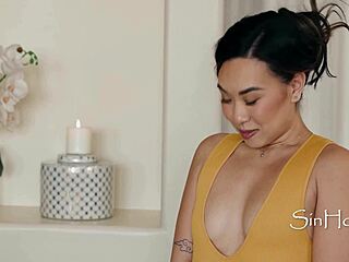 asian masseuse bites lips at manhood