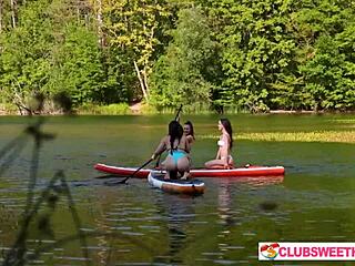 Three girls enjoy one sup at clubsweethearts