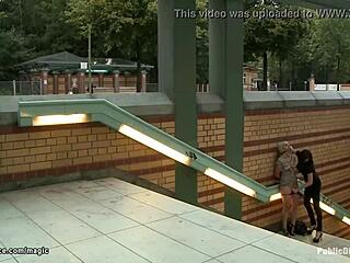 Pierced blonde gets taken outdoors publicly