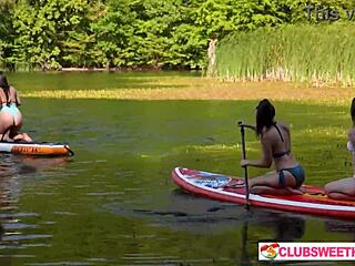 Three girls enjoy one sup at clubsweethearts
