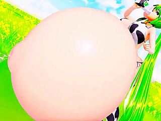Mulher-vaca cosplay belly and breast expansion