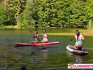 Three girls enjoy one sup at clubsweethearts