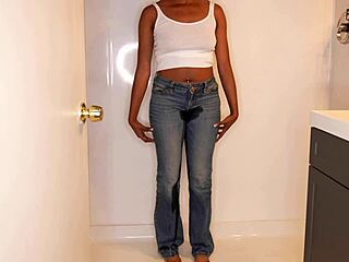 ebony model pees in pants