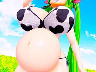 Mulher-vaca cosplay belly and breast expansion
