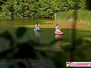 Three girls enjoy one sup at clubsweethearts